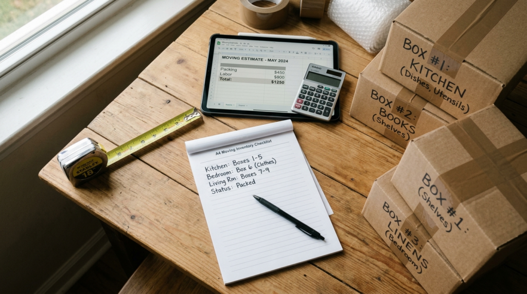 Close-up detail of professional moving supplies and logistic